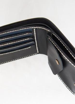 Кожаный кошелек череп с черным пионом, кожаный стильный кошелек ручной работы7 фото