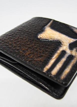 Кожаный бумажник с монетницей каратель, кожаный кошелек подарок байкеру, кошелек ручной работы2 фото