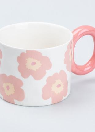 Чашка керамическая 400 мл для чая и кофе "цветок" розовая3 фото
