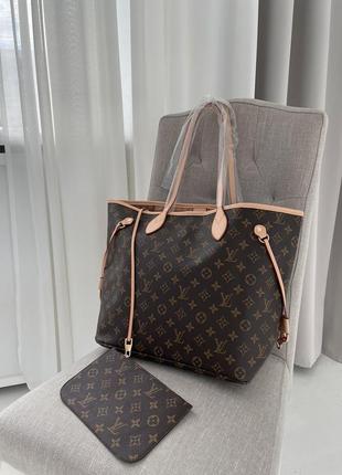 Сумка женская в стиле louis vuitton neverfull brown pink8 фото