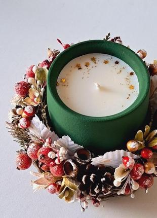 Різдвяний свічник зі свічкою ручної роботи, колекція "казкове різдво"4 фото