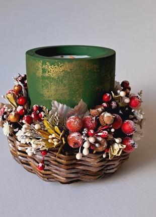 Рождественский подсвечник со свечой ручной работы, коллекция "сказочное рождество"3 фото
