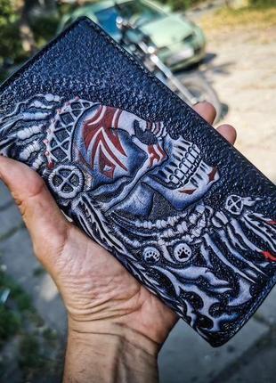 Шкіряний гаманець вождь, шкіряний строгий гаманець, шкіряний гаманець для байкера5 фото