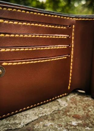 Шкіряний рудий гаманець з пір'ям, благородний шкіряний кошелекс пір'ям подарунок дорогій людині5 фото