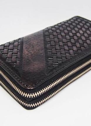 Шкіряний гаманець на подвійний блискавки, шкіряний гаманець з тисненням на подвійний змійці2 фото