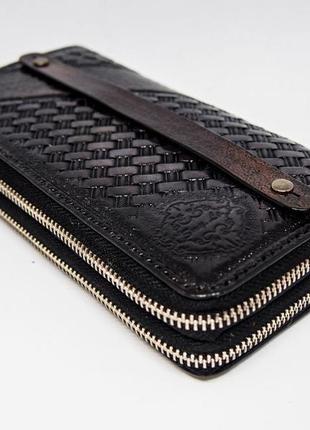 Шкіряний гаманець на подвійний блискавки, шкіряний гаманець з тисненням на подвійний змійці3 фото