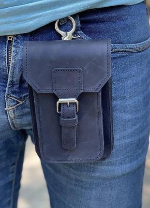 Кожаная сумка-чехол на пояс темно-синяя tarwa rk-2090-3md