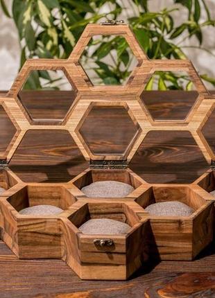 Шкатулка для 6-ти часов из дерева со стеклянной крышкой на подарок | eb-16.6.1
