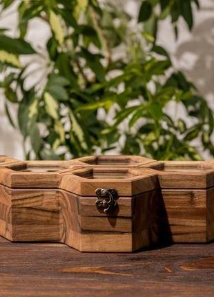 Шкатулка для 6-ти часов из дерева со стеклянной крышкой на подарок | eb-16.6.1