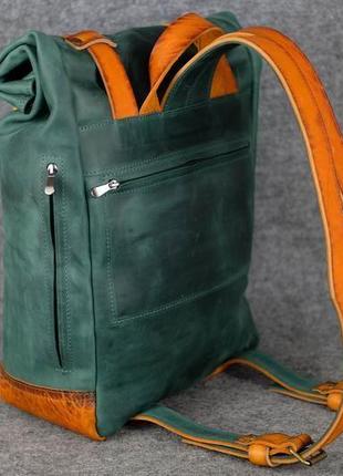 Рюкзак hankle h7 вінтажна шкіра колір зелений4 фото