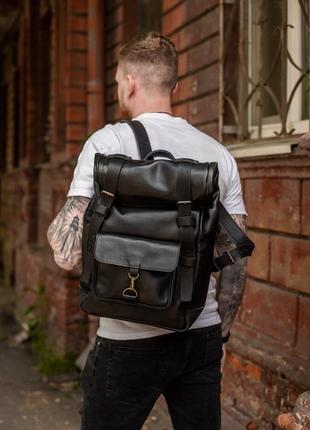 Мужской рюкзак "hankle h42", кожа итальянский краст, цвет черный + черный1 фото