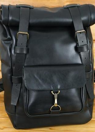 Мужской рюкзак "hankle h42", кожа итальянский краст, цвет черный + черный2 фото