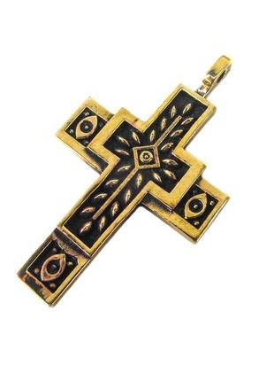 Підвіска хрест розквітлий - кулон хрест з колосками та очима1 фото