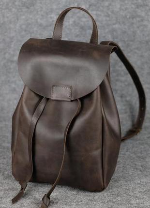 Жіночий шкіряний рюкзак "токіо", розмір міні, вінтажна шкіра, колір шоколад2 фото
