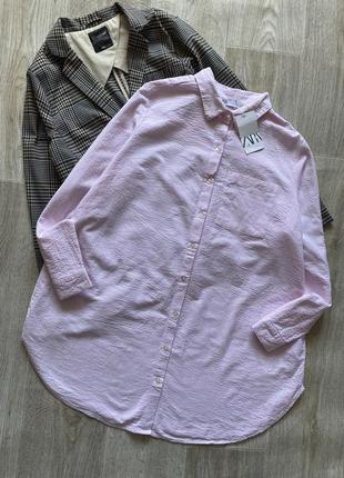 Zara удлиненная рубашка оверсайз, рубашка оверсайз, сорочка оверсайз, подовжена сорочка вільно гоню крою, блузка, блуза2 фото