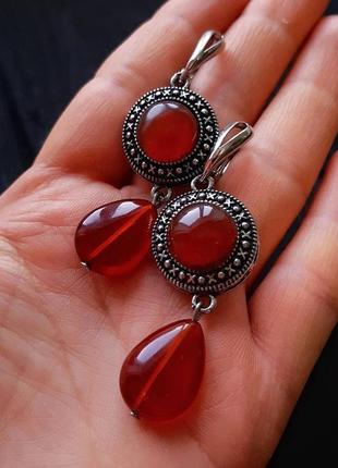 Серьги с натуральным сердоликом английский замок серьги с сердоликом