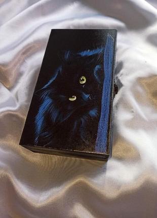 Купюрница, шкатулка 'черный кот'- подарок ручной работы