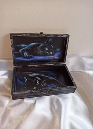 Купюрница, шкатулка 'черный кот'- подарок ручной работы5 фото