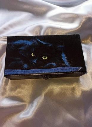 Купюрница, шкатулка 'черный кот'- подарок ручной работы
