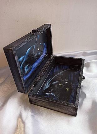 Купюрница, шкатулка 'черный кот'- подарок ручной работы