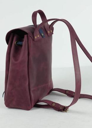 Жіночий шкіряний рюкзак "київ", розмір міні, вінтажна шкіра, колір бордо+синій3 фото