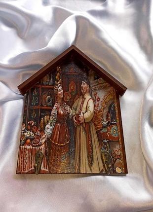 Вішалка-будиночок ′солоха′ виконана в техніці декупаж