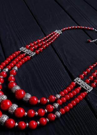 Комплект "перепевы" ожерелье, браслет, серьги с серебряными застежками колье из коралла серьги6 фото