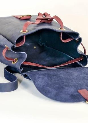 Жіночий шкіряний рюкзак "київ", розмір міні, вінтажна шкіра, колір синій + бордо4 фото