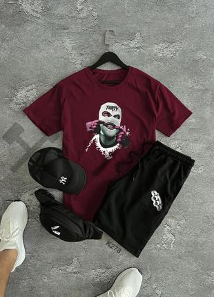 Летний, стильный комплект, костюм шорты + футболка