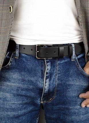 Ремень мужской кожаный hc-3462 (120 см) черный классический под брюки2 фото