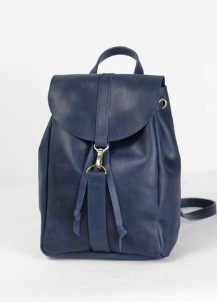 Жіночий шкіряний рюкзак "київ", розмір середній, вінтажна шкіра, колір синій1 фото