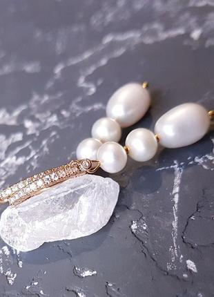 Позолочені сережки з натуральними перлами англійський замок серьги с жемчугом свадебные и не только2 фото