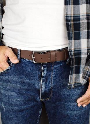 Ремень мужской кожаный hc-3461 l.brown (125 см) светло-коричневый классический под брюки2 фото