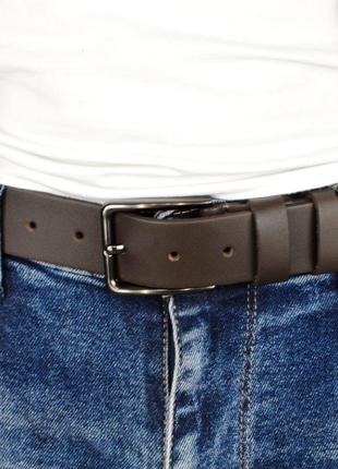 Ремень мужской кожаный hc-3462 d.brown (125 см) темно-коричневый классический под брюки6 фото