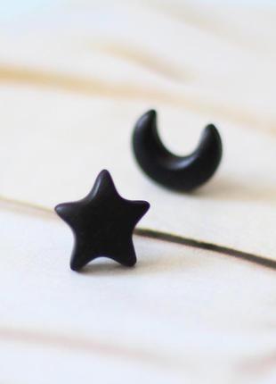 Сережки чорні зірочки з ебенового дерева та срібною вставкою. подарунок дружині4 фото