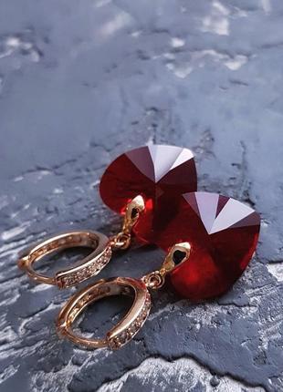 Сережки з кристалами swarovski серце у позолоті серьги сердце подарок жене на 14 февраля девушке3 фото