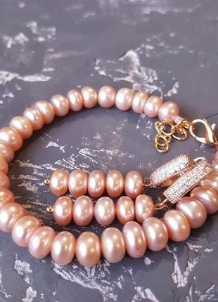 Браслет та сережки з натуральними перлами у позолоті