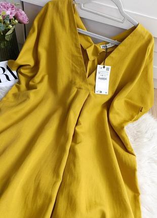 Платье миди с льном от zara, размер m-5xl*5 фото