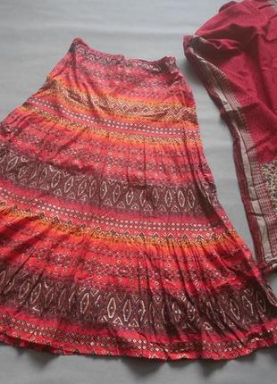 Длинная хлопковая юбка в пол, бохо, гопи дрес, сари1 фото