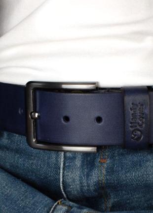 Ремень мужской кожаный hc-4088 blue (135 см) синий под джинсы6 фото