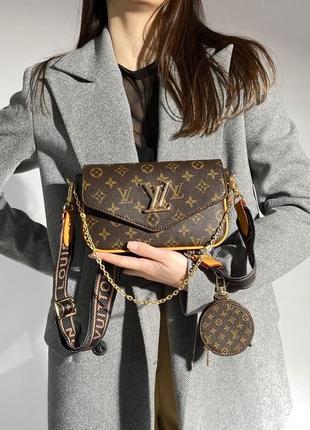 Сумка женская в стиле louis vuitton pochette leather brown7 фото