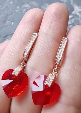 Колір на вибір! сережки swarovski серце червоне серьги подарок на день влюбленных или 8 марта жене3 фото