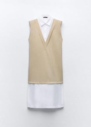 Комбинированное платье-рубашка от zara, размер s-l*7 фото