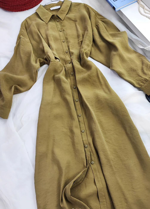 Оливкова сукня міді на ґудзиках1 фото