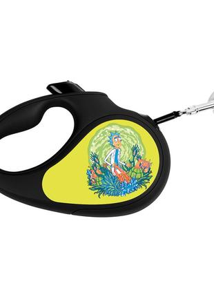 Поводок-рулетка для собак waudog r-leash, рисунок "рик и морти 2", светоотражающая лента, m, до 25 кг, 5 м черный