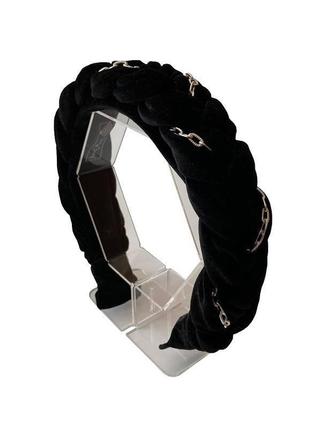 Оксамитовий обруч косичка з срібним ланцюжком "чорний"3 фото