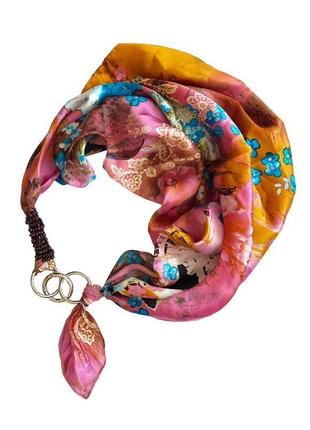 100% шелковый платок "цветение сакуры в розовом саду  " от бренда my scarf. премиум коллекция!1 фото