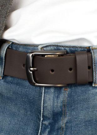 Ремень мужской под джинсы кожаный hc-4056 d.brown (125 см) темно-коричневый гладкий6 фото