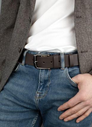 Ремень мужской под джинсы кожаный hc-4056 d.brown (125 см) темно-коричневый гладкий2 фото