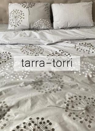 Набір, стильний комплект постільної білизни, кульбабки на сірому тлі натуральна тканина 100% бавовна